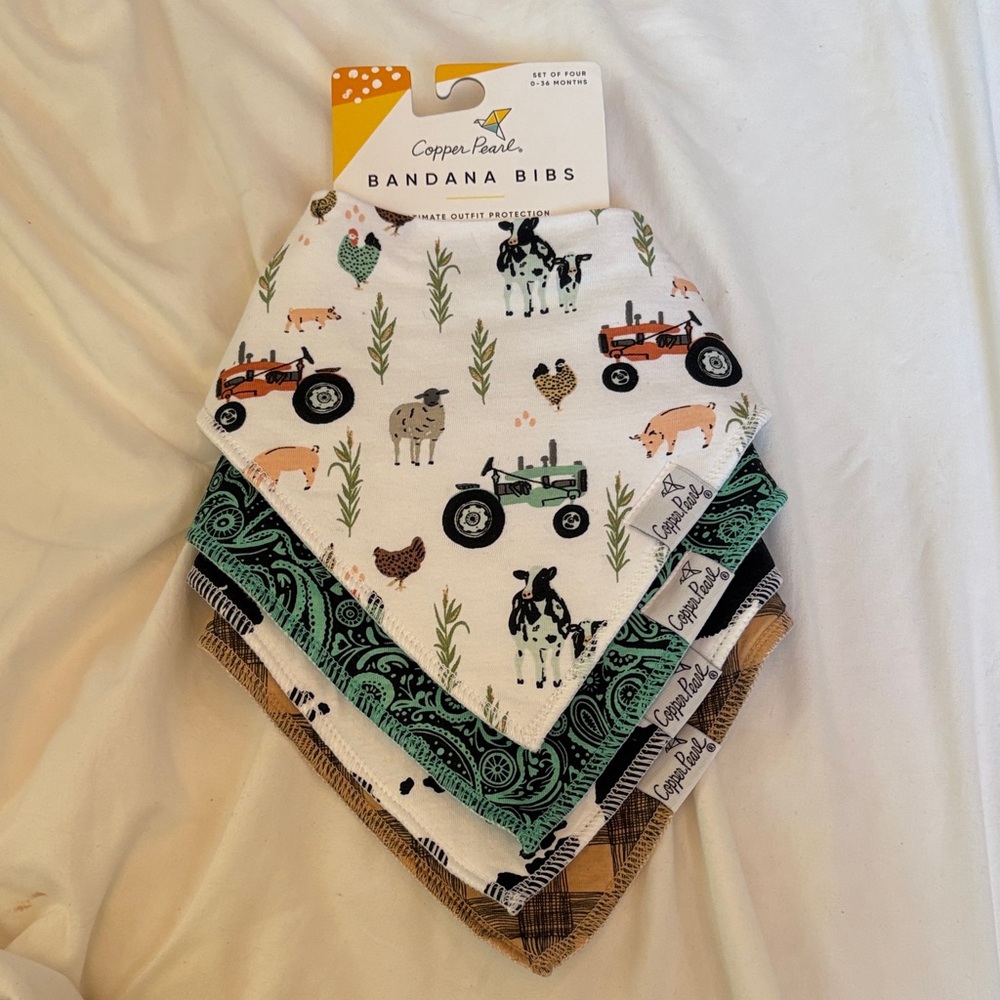 Farm-Themed Bandana Bibs Set copper pearl